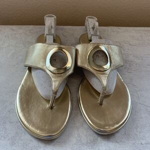Anne Klein Women Sandals 8M Wedge Gold Metallic‎ Slip On  Comfort Shoes